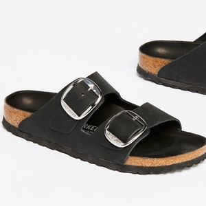 Size 7 / 38  Birkenstock Arizona Big Buckle Black Leather Strappy Sandal Narrow
